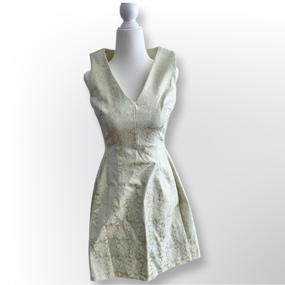 Eva Mendes Pale Green V Neck Floral Embroidery Dress | Size 0